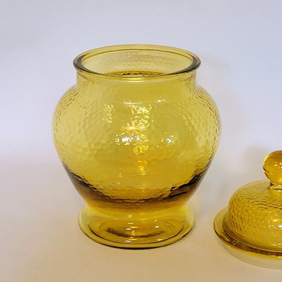 Vintage Pebble Glass Apothecary Glass Jar Container 9" Yellow Amber. - Picture 3 of 10
